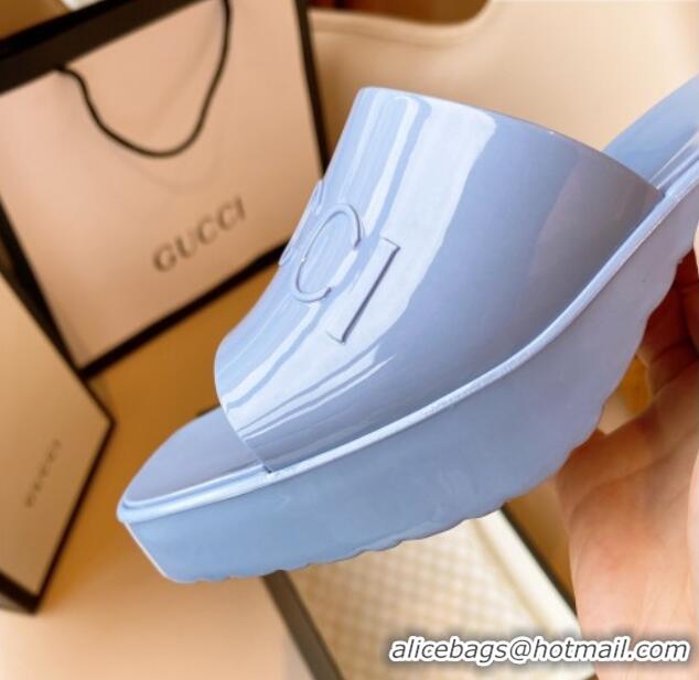 Luxury Gucci Rubber Heel Slide Sandals 5.5cm Blue 030287