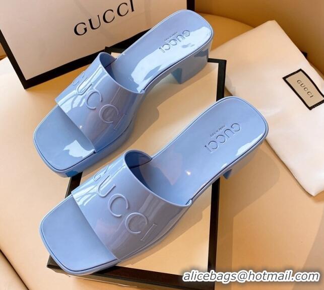 Luxury Gucci Rubber Heel Slide Sandals 5.5cm Blue 030287