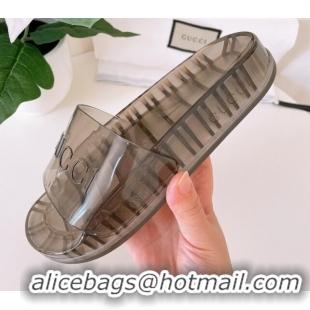 Best Product Gucci PVC Flat Slide Sandals Grey 3030288