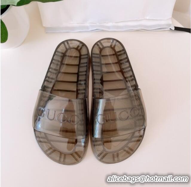 Best Product Gucci PVC Flat Slide Sandals Grey 3030288