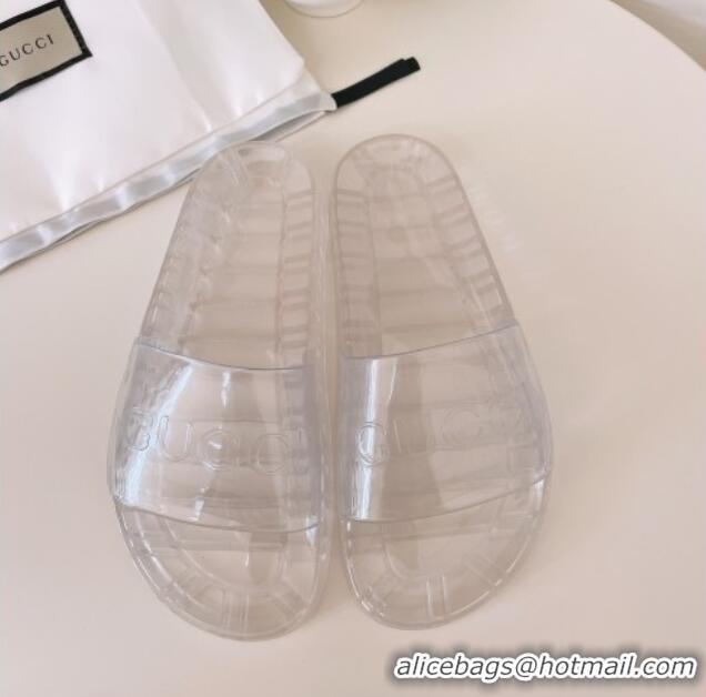 Discount Gucci PVC Flat Slide Sandals White 030290