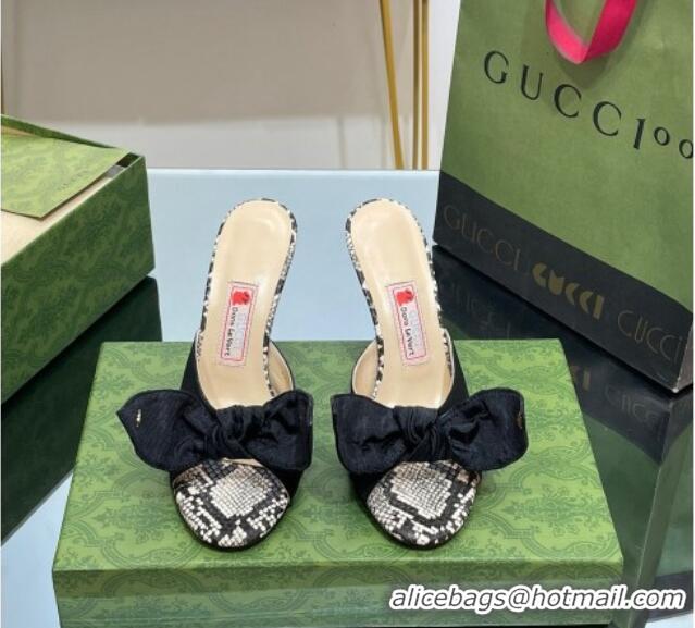 Top Grade Gucci Fabric Mid-heel Slide Sandal 8.5cm with Snakeskin Print and Bow 030291