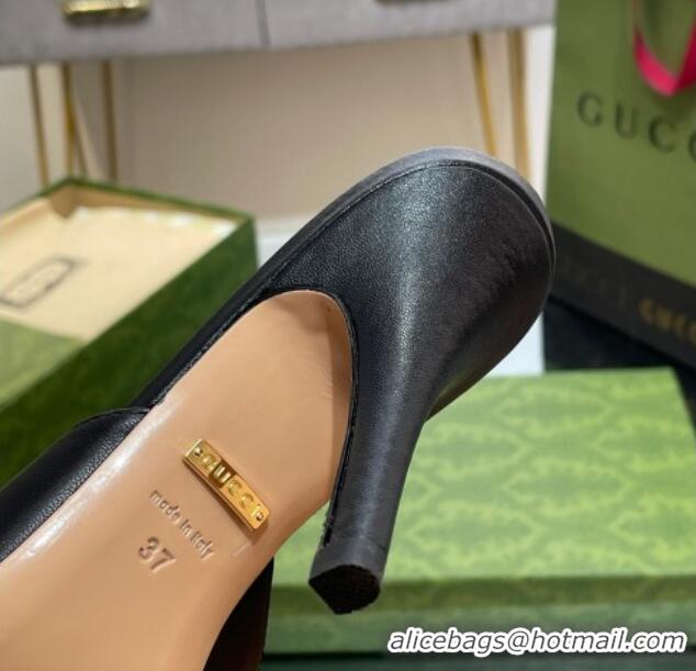 Good Quality Gucci Leather Mid-heel Slide Sandal 8.5cm with Bow Black 030292