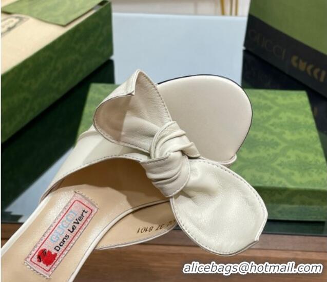 Durable Gucci Leather Mid-heel Slide Sandal 8.5cm with Bow White 030293