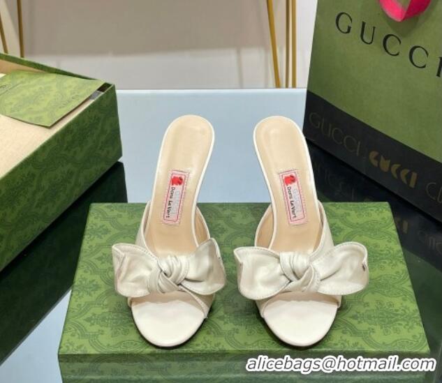 Durable Gucci Leather Mid-heel Slide Sandal 8.5cm with Bow White 030293