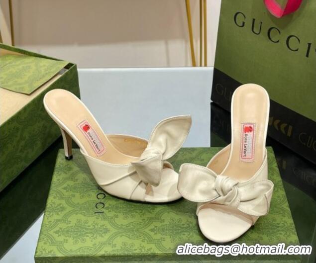 Durable Gucci Leather Mid-heel Slide Sandal 8.5cm with Bow White 030293