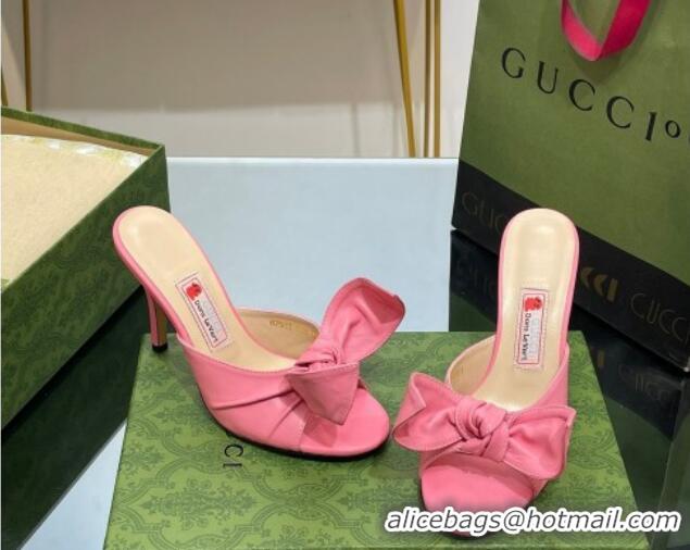 Best Price Gucci Leather Mid-heel Slide Sandal 8.5cm with Bow Pink 030294