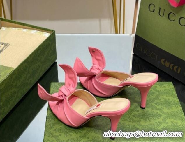 Best Price Gucci Leather Mid-heel Slide Sandal 8.5cm with Bow Pink 030294