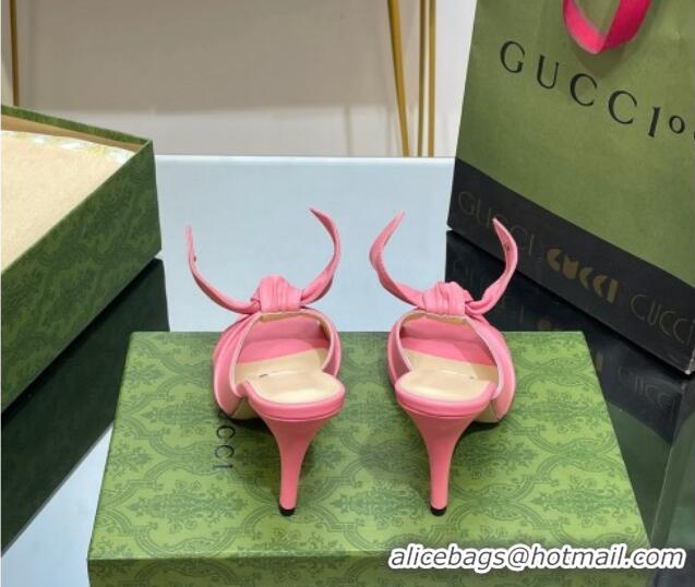 Best Price Gucci Leather Mid-heel Slide Sandal 8.5cm with Bow Pink 030294