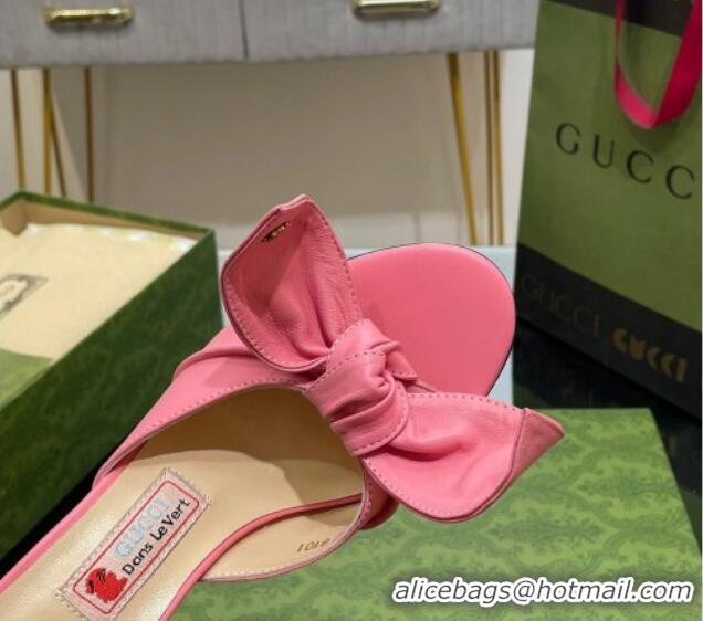 Best Price Gucci Leather Mid-heel Slide Sandal 8.5cm with Bow Pink 030294