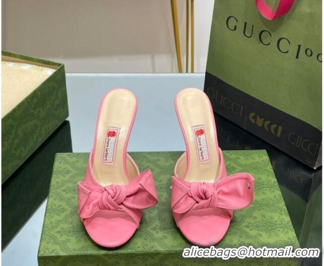 Best Price Gucci Leather Mid-heel Slide Sandal 8.5cm with Bow Pink 030294