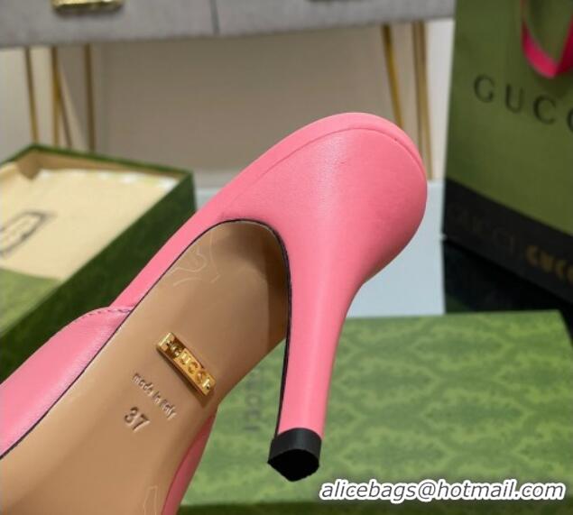 Best Price Gucci Leather Mid-heel Slide Sandal 8.5cm with Bow Pink 030294