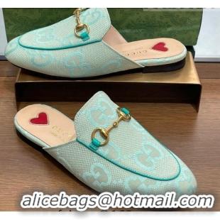 Best Grade Gucci Jumbo GG Canvas Princetown Slippers Green/Beige 030295