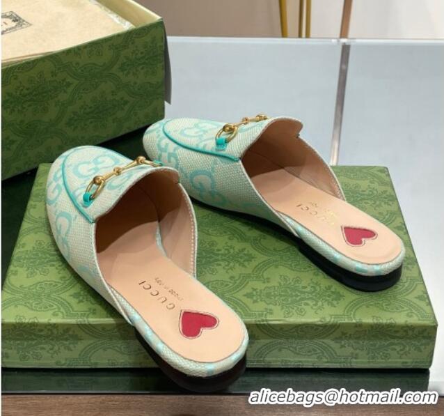 Best Grade Gucci Jumbo GG Canvas Princetown Slippers Green/Beige 030295