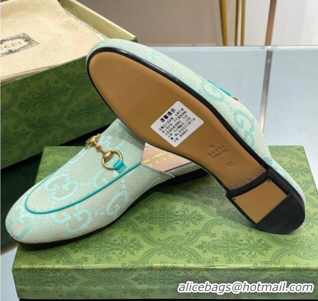 Best Grade Gucci Jumbo GG Canvas Princetown Slippers Green/Beige 030295