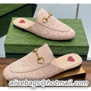 Low Cost Gucci Jumbo GG Canvas Princetown Slippers Pink/Beige 030296