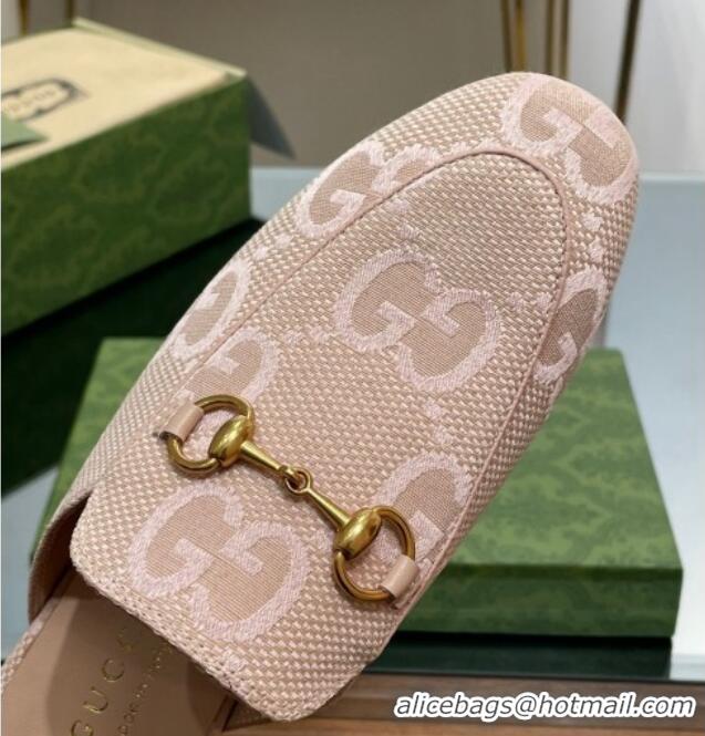 Low Cost Gucci Jumbo GG Canvas Princetown Slippers Pink/Beige 030296