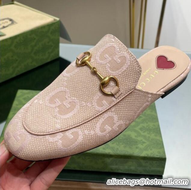 Low Cost Gucci Jumbo GG Canvas Princetown Slippers Pink/Beige 030296