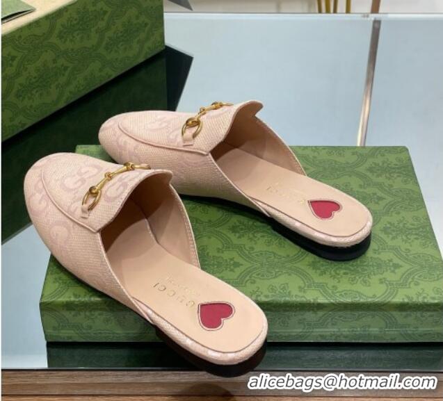 Low Cost Gucci Jumbo GG Canvas Princetown Slippers Pink/Beige 030296