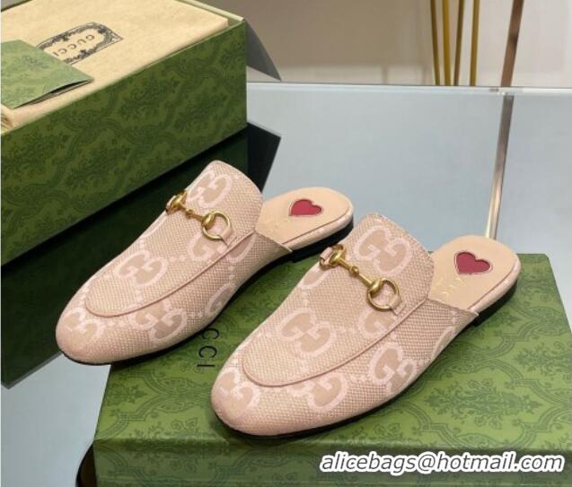 Low Cost Gucci Jumbo GG Canvas Princetown Slippers Pink/Beige 030296