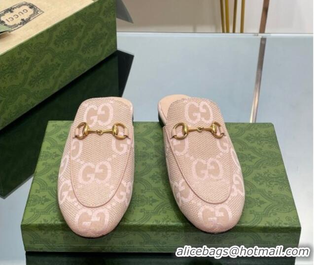 Low Cost Gucci Jumbo GG Canvas Princetown Slippers Pink/Beige 030296