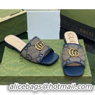 Top Grade Gucci Jumbo GG Canvas Slide Sandals Navy Blue/Grey 0302101