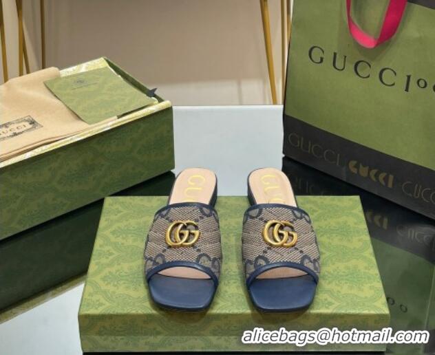 Top Grade Gucci Jumbo GG Canvas Slide Sandals Navy Blue/Grey 0302101