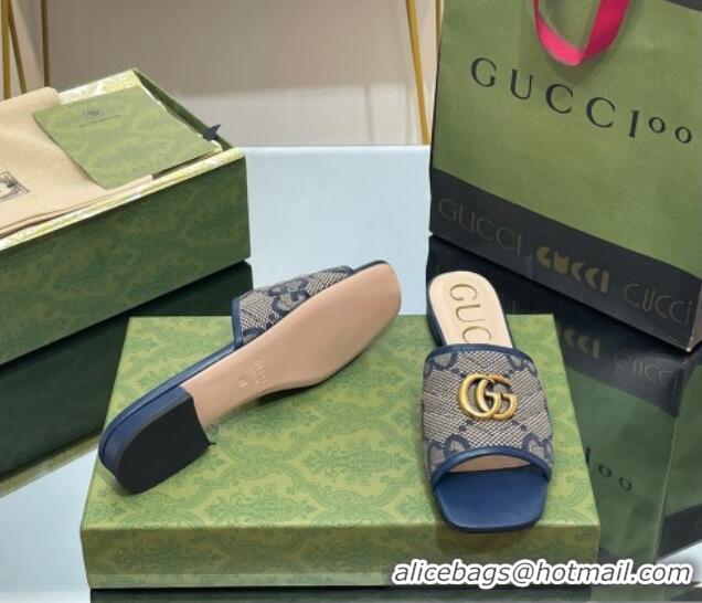 Top Grade Gucci Jumbo GG Canvas Slide Sandals Navy Blue/Grey 0302101