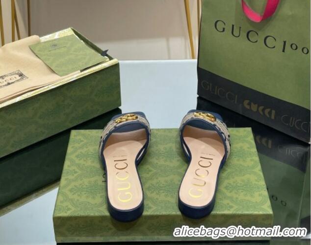 Top Grade Gucci Jumbo GG Canvas Slide Sandals Navy Blue/Grey 0302101