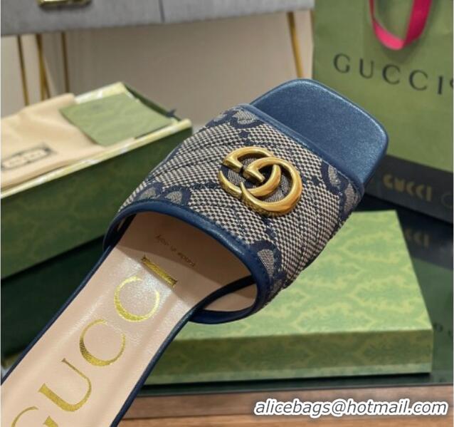 Top Grade Gucci Jumbo GG Canvas Slide Sandals Navy Blue/Grey 0302101