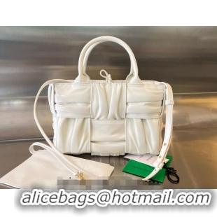 New Design Bottega Veneta Mini Arco Tote Bag in Foulard Intreccio Leather 729042 White 2023