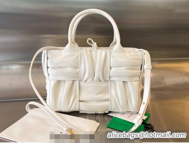 New Design Bottega Veneta Mini Arco Tote Bag in Foulard Intreccio Leather 729042 White 2023