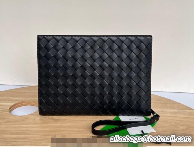 Good Taste Bottega Veneta Men's Small Classic Intrecciato Document Case 693675 Black/Silver 2023