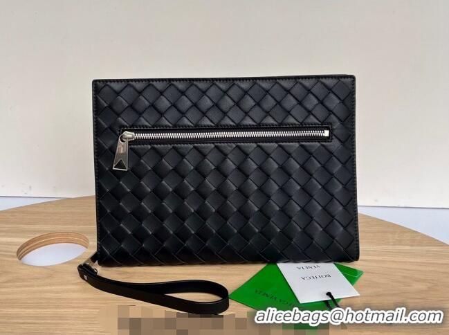 Good Taste Bottega Veneta Men's Small Classic Intrecciato Document Case 693675 Black/Silver 2023