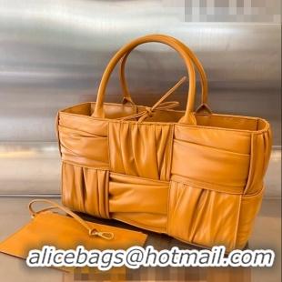 Famous Brand Bottega Veneta Small Arco Tote Bag in Foulard Intreccio Leather 729043 Light Brown 2023