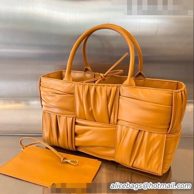 Famous Brand Bottega Veneta Small Arco Tote Bag in Foulard Intreccio Leather 729043 Light Brown 2023