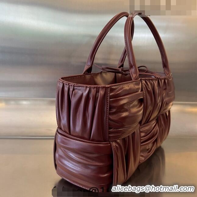 Shop Promotional Bottega Veneta Small Arco Tote Bag in Foulard Intreccio Leather 729043 Burgundy 2023