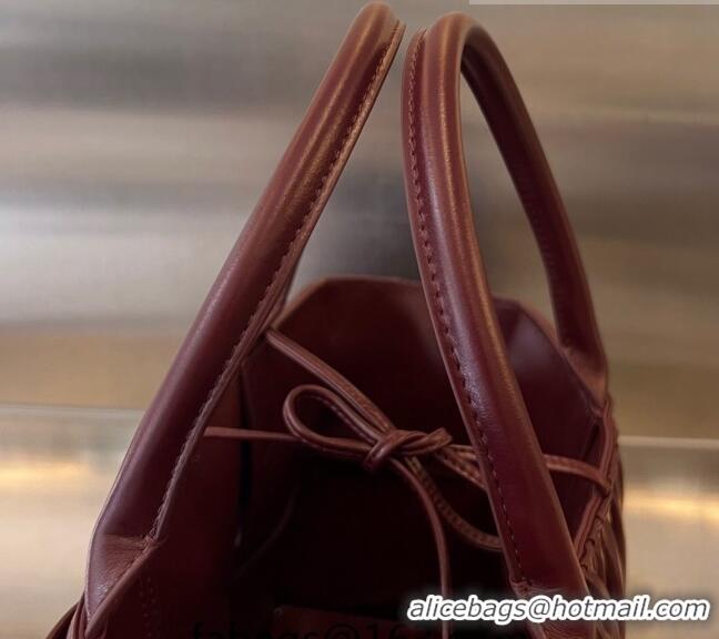 Shop Promotional Bottega Veneta Small Arco Tote Bag in Foulard Intreccio Leather 729043 Burgundy 2023