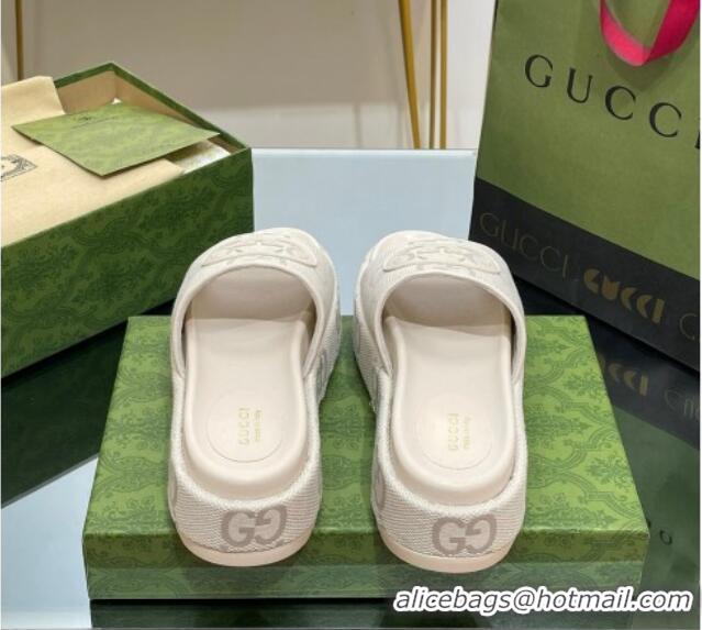 Durable Gucci Jumbo GG Canvas Slide Sandals 5.5cm with Interlocking G White 302105