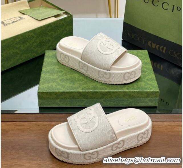 Durable Gucci Jumbo GG Canvas Slide Sandals 5.5cm with Interlocking G White 302105