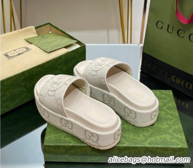 Durable Gucci Jumbo GG Canvas Slide Sandals 5.5cm with Interlocking G White 302105