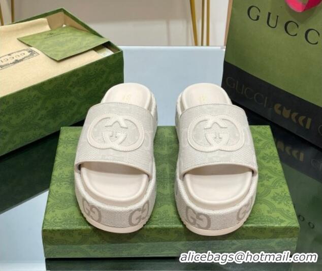 Durable Gucci Jumbo GG Canvas Slide Sandals 5.5cm with Interlocking G White 302105