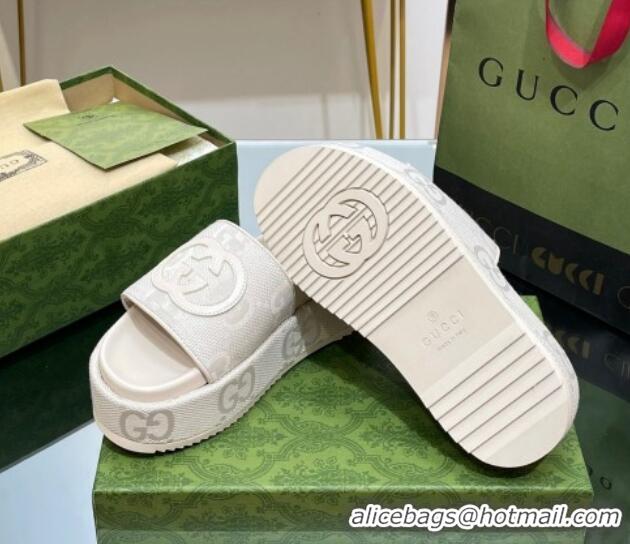 Durable Gucci Jumbo GG Canvas Slide Sandals 5.5cm with Interlocking G White 302105