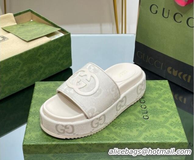 Durable Gucci Jumbo GG Canvas Slide Sandals 5.5cm with Interlocking G White 302105