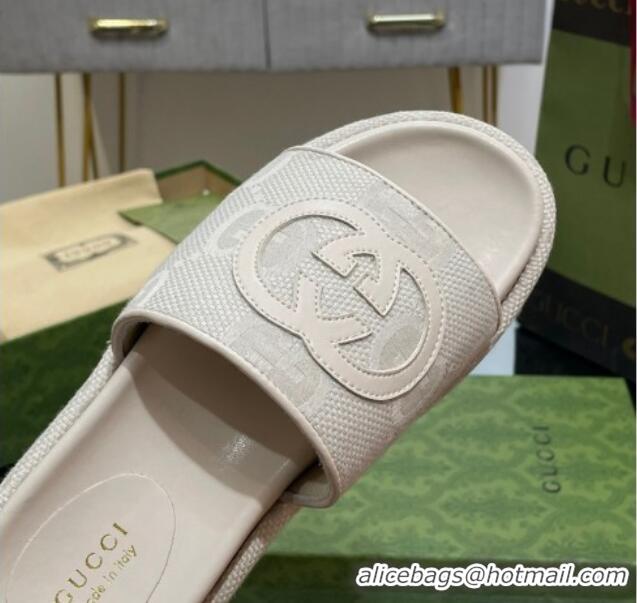 Durable Gucci Jumbo GG Canvas Slide Sandals 5.5cm with Interlocking G White 302105