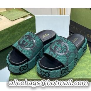 Pretty Style Gucci Jumbo GG Canvas Slide Sandals 5.5cm with Interlocking G Green/Black 0302107