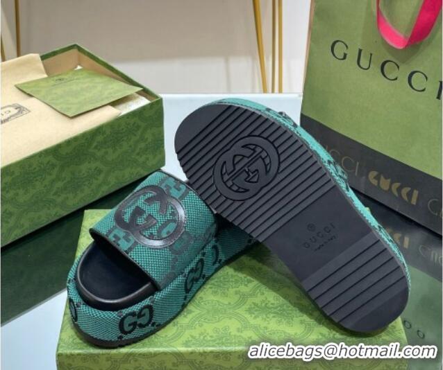 Pretty Style Gucci Jumbo GG Canvas Slide Sandals 5.5cm with Interlocking G Green/Black 0302107