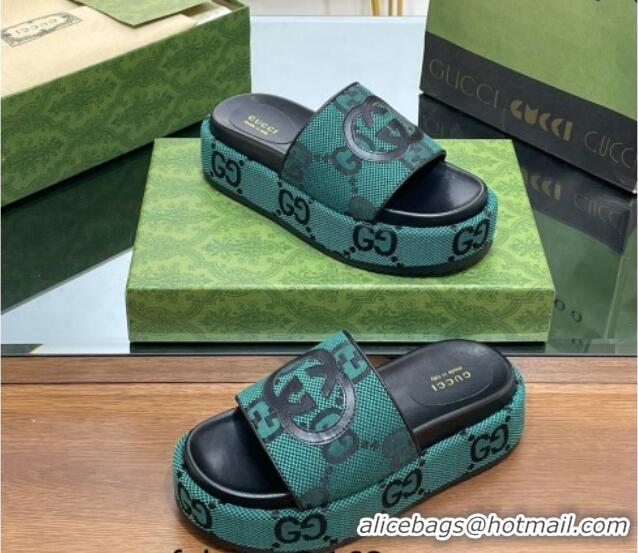 Pretty Style Gucci Jumbo GG Canvas Slide Sandals 5.5cm with Interlocking G Green/Black 0302107