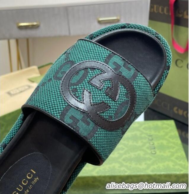 Pretty Style Gucci Jumbo GG Canvas Slide Sandals 5.5cm with Interlocking G Green/Black 0302107