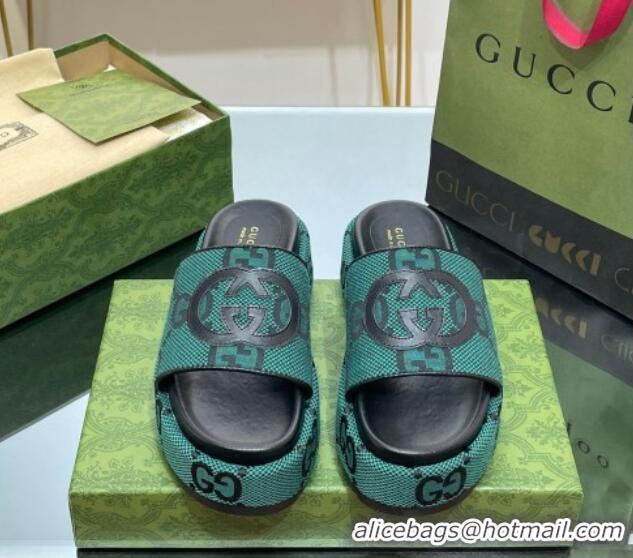 Pretty Style Gucci Jumbo GG Canvas Slide Sandals 5.5cm with Interlocking G Green/Black 0302107